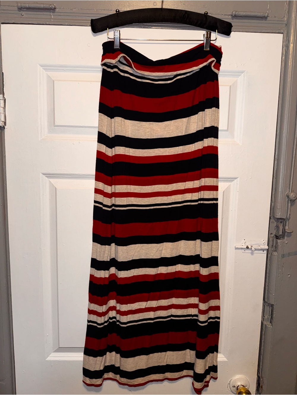 Max Studio Red, Black & Cream Striped Maxi Skirt